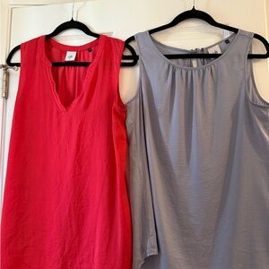 Bundle 2 Cabi Sleeveless Blouses Tank Gathered & V-Neck Tie Back Rose & Silver M